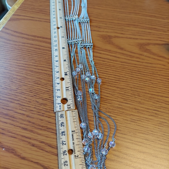 Necklace 15" w/6 Strands & Aurora Borelious Beads& Plates w/Faux Chip Diamonds. - Picture 8 of 9